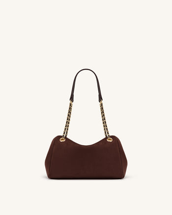 Mireya Faux Suede Chain Shoulder Bag - Dark Brown