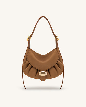 Avery Faux Suede Draped Hobo Bag - Camel