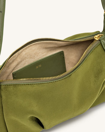 Loriette Faux Suede Crossbody Bag - Olive Green