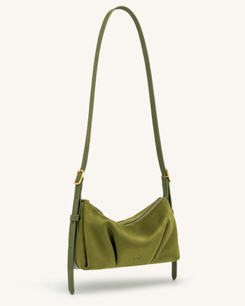 Loriette Faux Suede Crossbody Bag - Olive Green