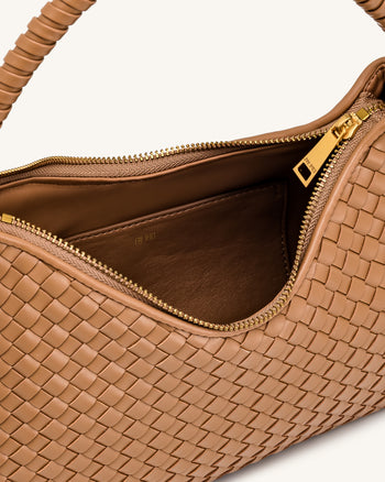 Lorena Woven Shoulder Bag - Camel