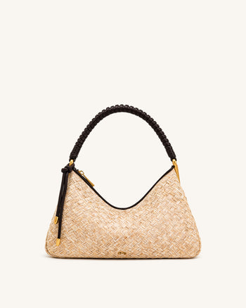 Lorena Faux Straw Shoulder Bag - Brown