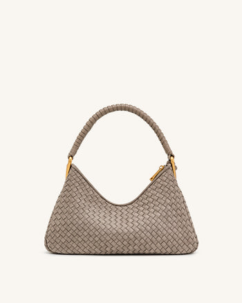 Lorena Woven Faux Suede Shoulder Bag - Stone Taupe