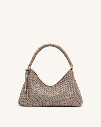 Lorena Woven Faux Suede Shoulder Bag - Stone Taupe