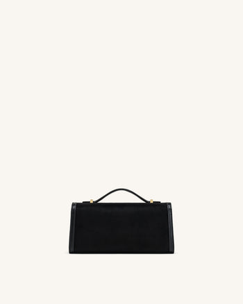 Delphine Faux Suede Top Handle Bag - Black