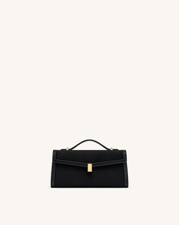 Delphine Faux Suede Top Handle Bag - Black