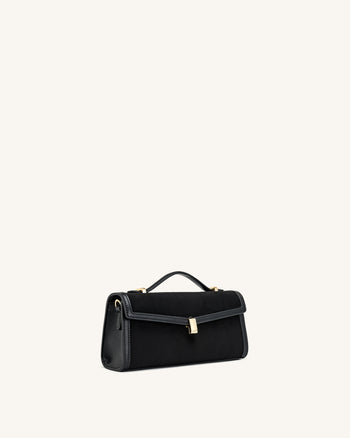 Delphine Faux Suede Top Handle Bag - Black