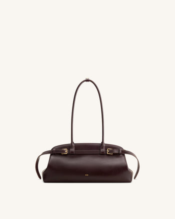 Arden Belt Detail East-West Shoulder Bag - Dark Brown