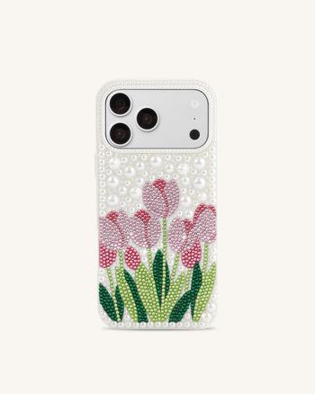 Tulip Faux Pearl Phone Case - White