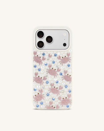 Crab Pattern Faux Pearl Phone Case - White