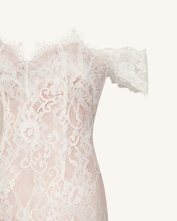Off Shoulder Lace Mini Dress - White