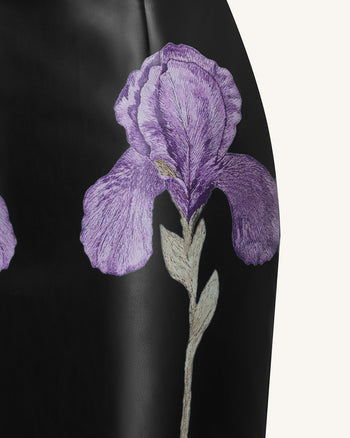 Iris Floral-Print Strapless Corset Leather Midi Dress - Black
