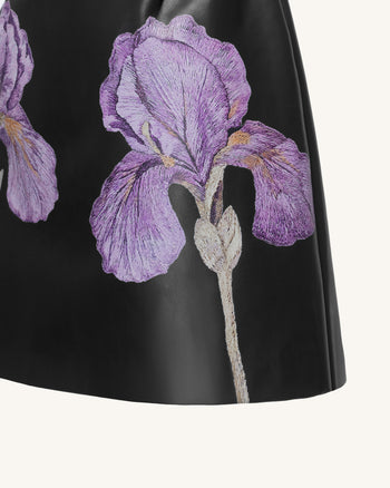 Iris Floral-Print One-Shoulder Leather Mini Dress - Black