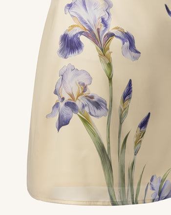 Iris Print Satin Slip Mini Dress - Soft Yellow