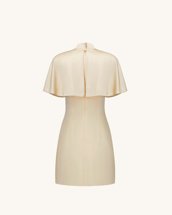 Iris Print Cape Overlay Mini Dress - Soft Yellow
