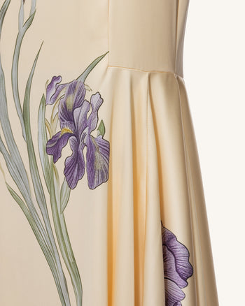 Iris Print Satin Mermaid Maxi Dress - Soft Yellow