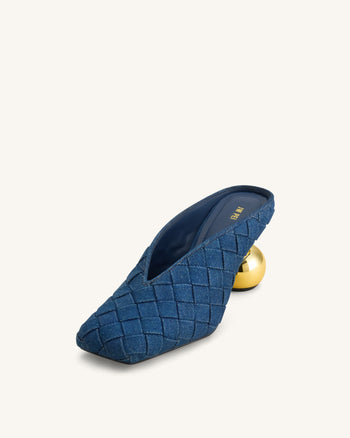 Ellie Woven Square-Toe Mule Heels - Denim Blue
