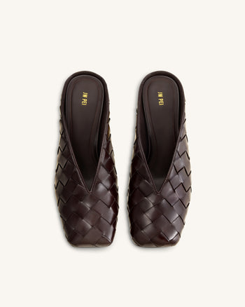 Ellie Woven Square-Toe Mule Heels - Dark Brown
