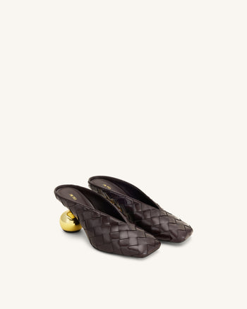 Ellie Woven Square-Toe Mule Heels - Dark Brown