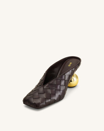 Ellie Woven Square-Toe Mule Heels - Dark Brown