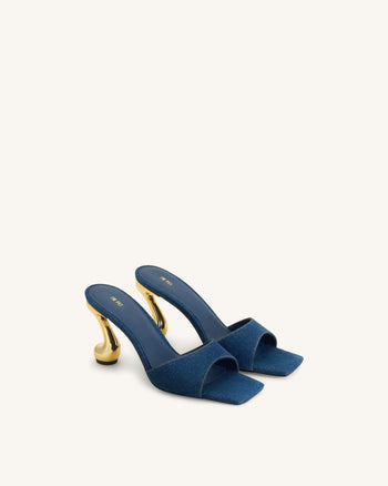 Hannah Denim Mule Heels - Denim Blue
