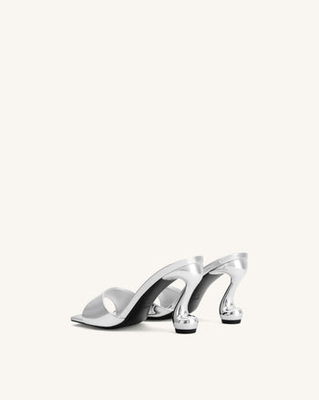 Hannah Metallic Faux Leather Mule Heels - Silver