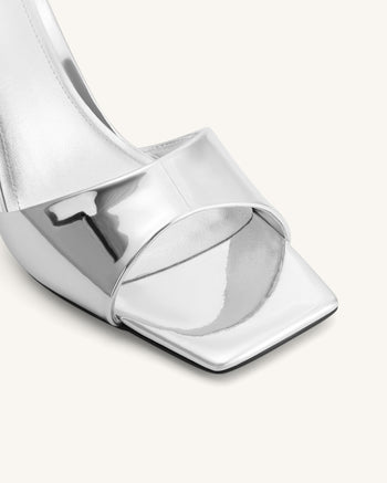 Hannah Metallic Faux Leather Mule Heels - Silver