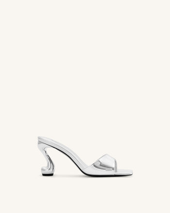 Hannah Metallic Faux Leather Mule Heels - Silver