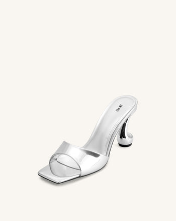 Hannah Metallic Faux Leather Mule Heels - Silver
