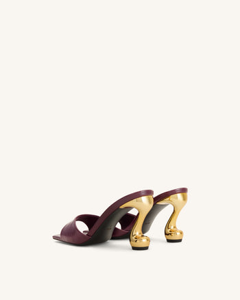 Hannah Croc-Embossed Heel Mules - Burgundy