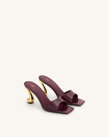 Hannah Croc-Embossed Heel Mules - Burgundy