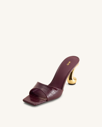 Hannah Croc-Embossed Heel Mules - Burgundy