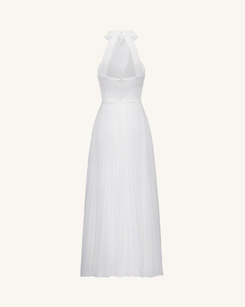 Pleated Cross Halter Maxi Dress - Ivory
