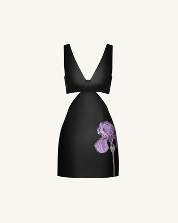 Iris Floral Cutout Bodycon Leather Mini Dress - Black