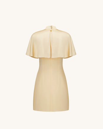 Iris Print Cape Overlay Mini Dress - Soft Yellow