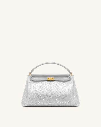Carmen Artificial Crystal Top Handle Bag - Light Gray