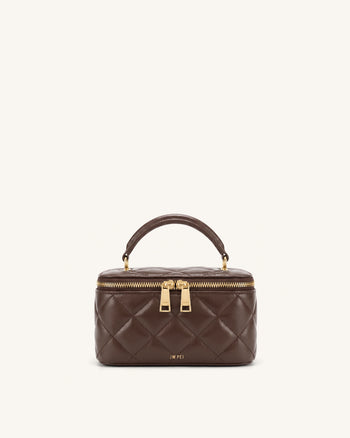 Virella Quilted Vanity Top Handle Bag - Dark Coffee Brown