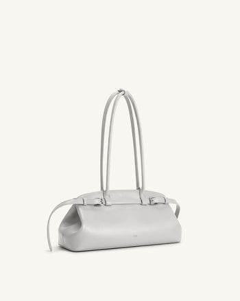 Arden Belt Detail East-West Shoulder Bag - Light Grey
