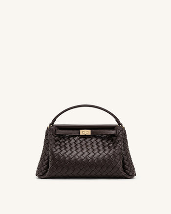 Carmen Woven Top Handle Bag - Dark Brown