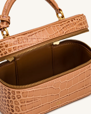 Cleo Box Shape Top Handle Bag - Brown Croc