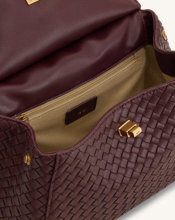 Lucia Classic Woven Top Handle Bag - Dark Burgundy