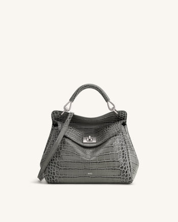 Lucia Classic Top Handle Bag - Grey Croc