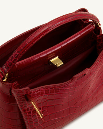 Carmen Top Handle Bag - Dark Burgundy Croc