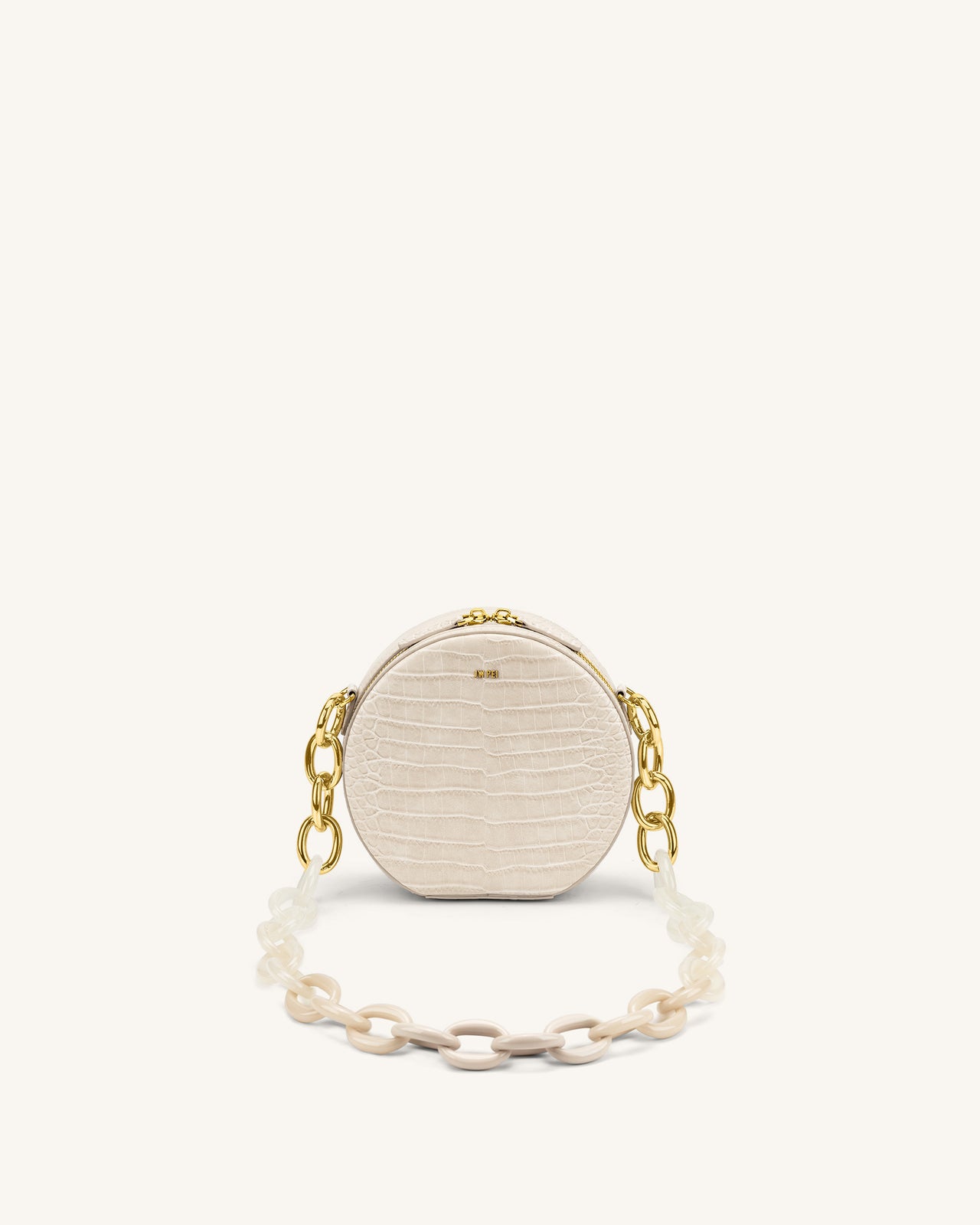 Luna Gradient Acrylic Chain Circle Shoulder Bag - Ivory Croc