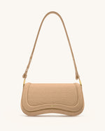 Joy Croc-Embossed Faux Suede Shoulder Bag - Beige