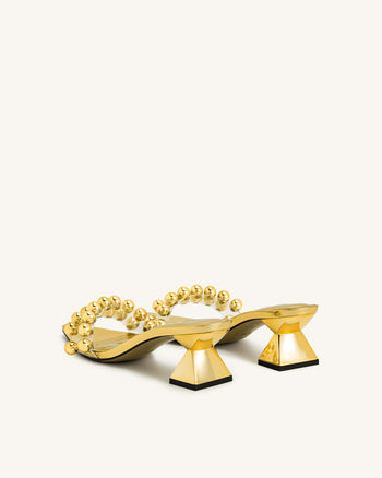Gianna Beaded Strap Mules - Gold