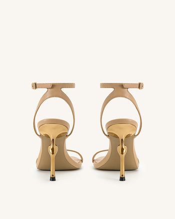 Alivia Gold Metal Heel Sandals - Khaki