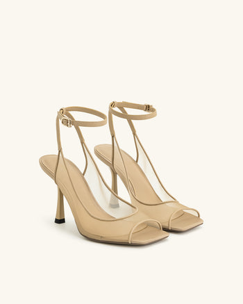 Serenity Open Toe Mesh Slingback Sandals - Khaki