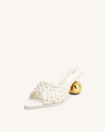 Ellie Woven Sphere Heel Mules - White