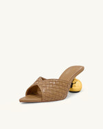 Ellie Braided Sphere Heel Mules - Khaki